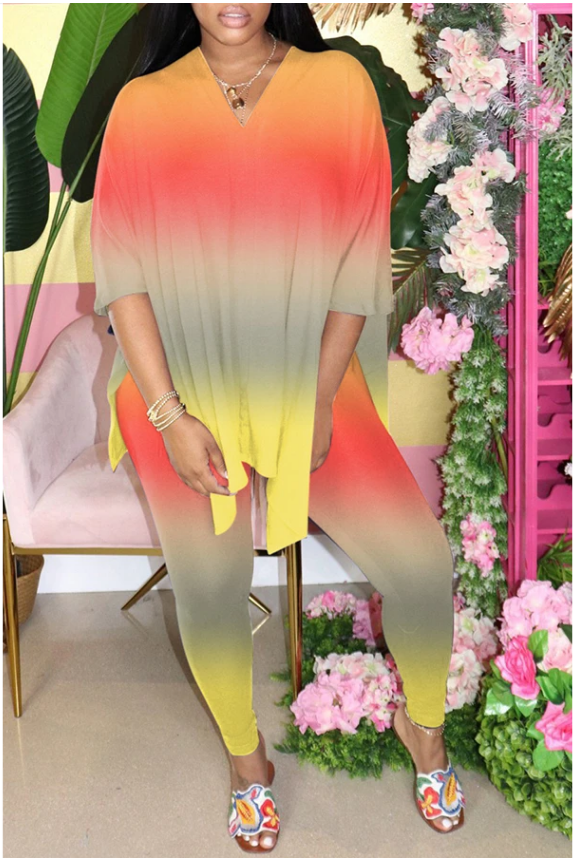 V neck two piece multi color