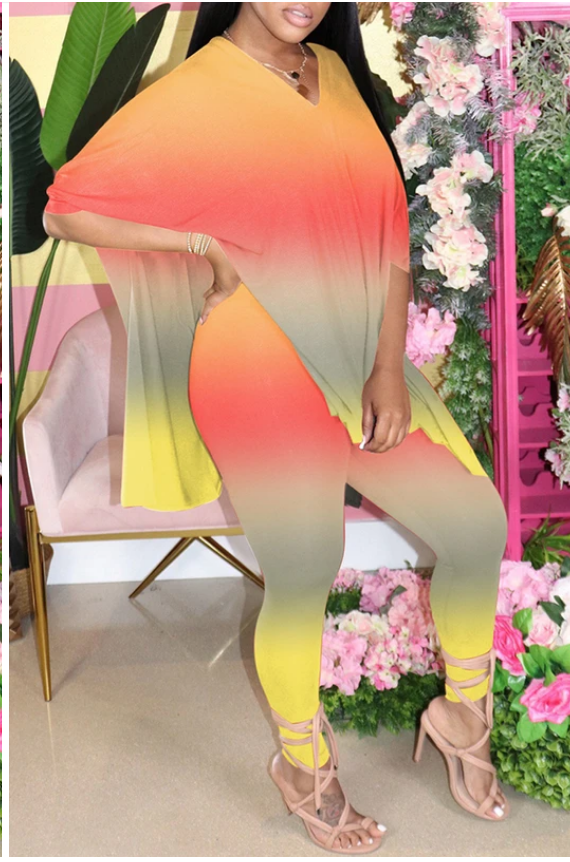 V neck two piece multi color