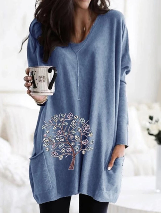 Mid length v neck loose fitted t shirt