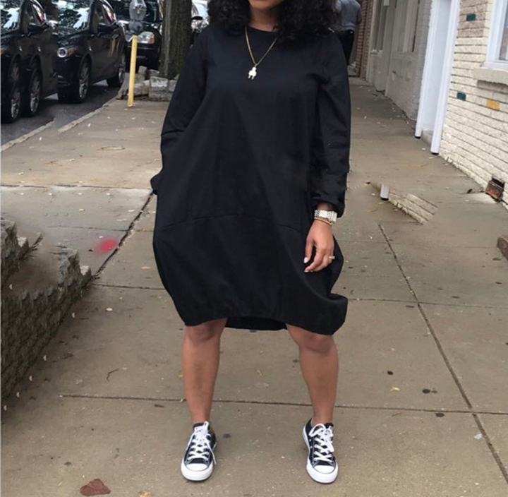 Round neck long sleeve harem dress