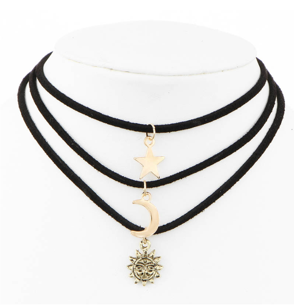 Alloy sun, moon & star women's necklace