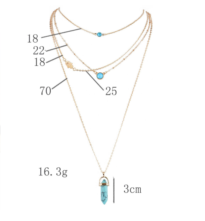 Turquoise wand and hamsa stone necklace