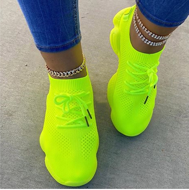 Neon yellow running shoe