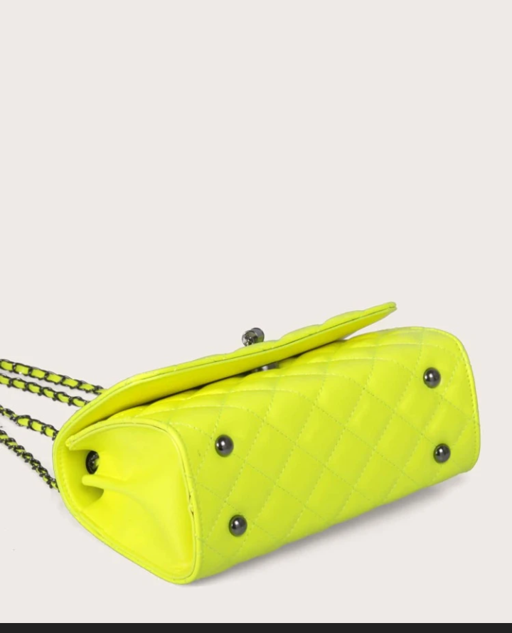 Neon yellow chain link shoulder bag