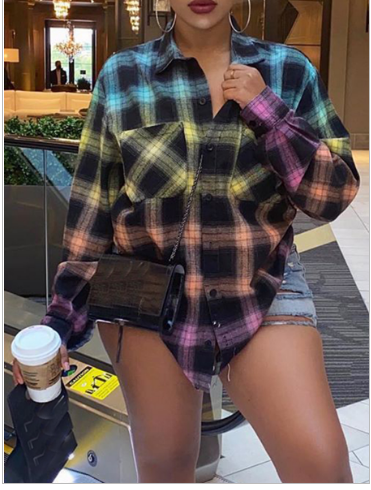 Plaid long-sleeve multi color shirt