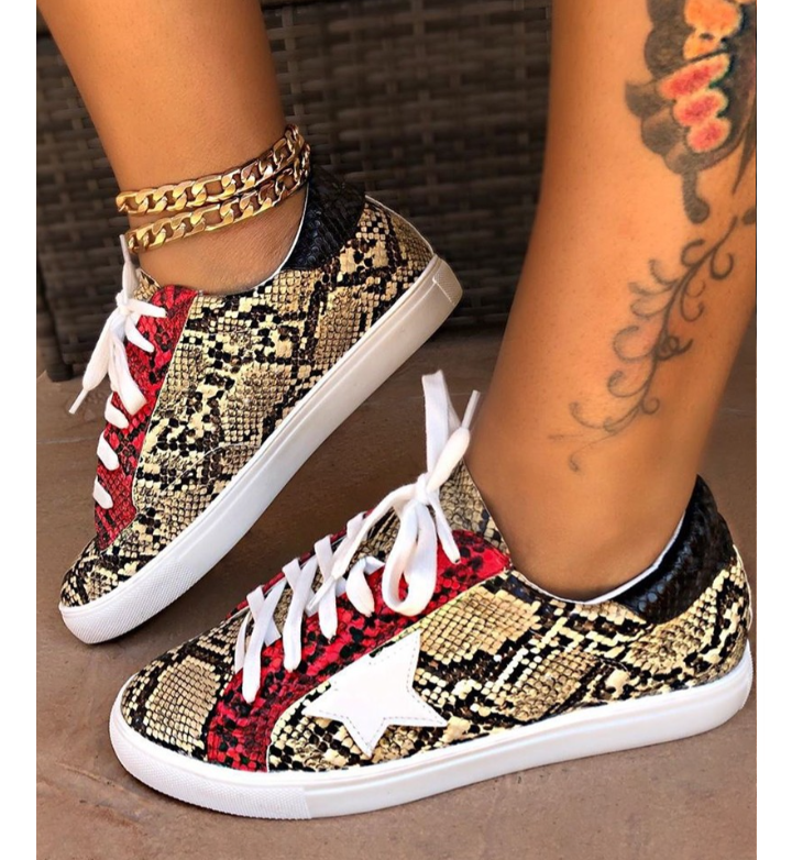 Red snakeskin sneaker