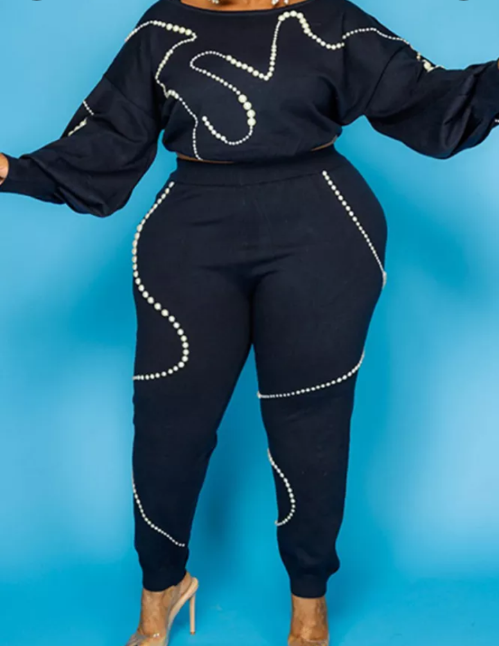 Navy blue studded 2 piece